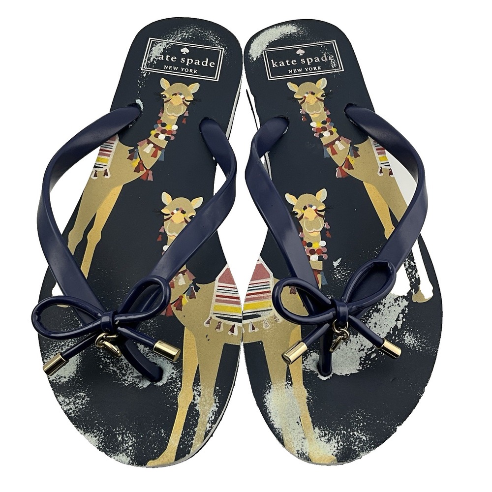 Kate Spade New York NOVA Navy Blue Llama Flip Flops Women Size 7/8
